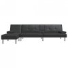 Sofa rozkładana L, czarna, 255x140x70 cm, sztuczna skóra