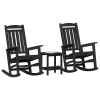 3 Częściowy Zestaw Lounge do Ogrodu Czarny HDPE,  Krzesło Bujane Ogrodowe Czarny 70x92x108 cm HDPE,  Stolik Boczkowy Adirondack Czarny 38x38x45 cm HDPE