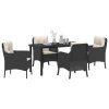 Zestaw 5 Piece Garden Dining Set z poduszkami czarny polirattan