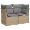 Sofa ogrodowa z poduszkami, 2-osobowa, beżowa, polirattan