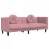 Sofa 3-osobowa z poduszkami, różowa, aksamit