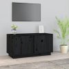 Szafka pod TV, czarna, 80x35x40,5 cm, lite drewno sosnowe