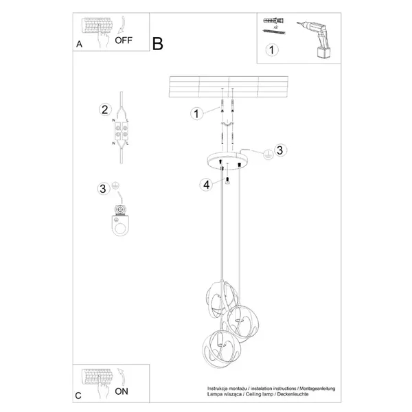 Lampa wisząca TULOS 3P czarna
