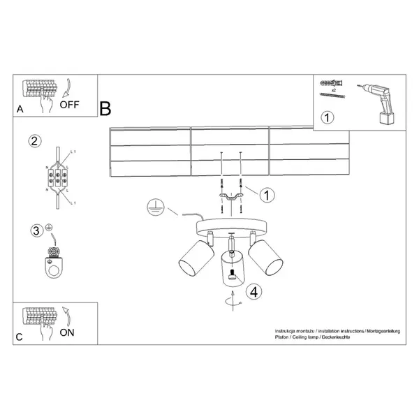 Plafon WINX 3P czarny/złoty