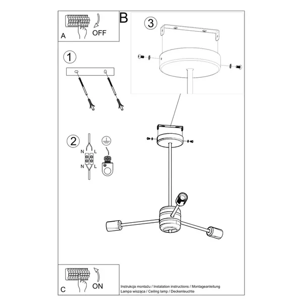 Żyrandol LANGO 3 czarny