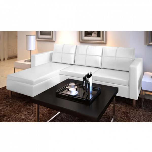 Sofa 3-osobowa, skóra syntetyczna, biała