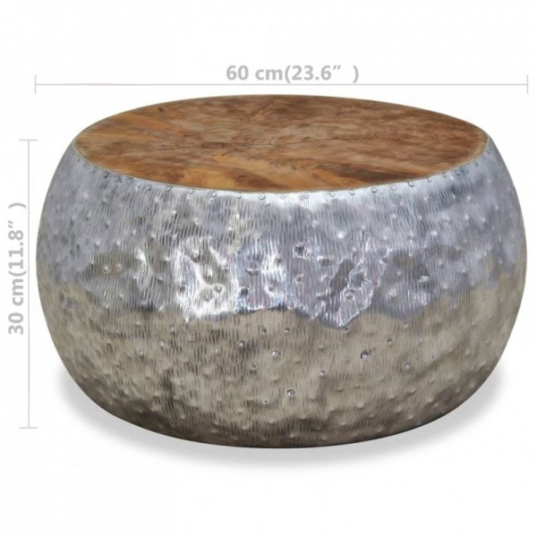 Stolik kawowy, aluminium, drewno tekowe, 60 x 60 x 30 cm