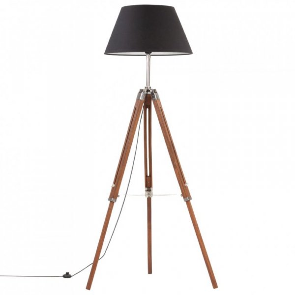 Lampa podłogowa na trójnogu, brązowo-czarna, tek, 141 cm