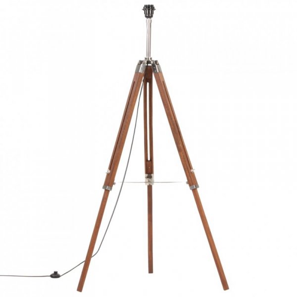 Lampa podłogowa na trójnogu, brązowo-czarna, tek, 141 cm