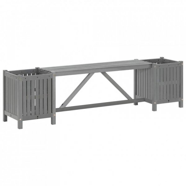 Ławka ogrodowa z 2 donicami 150 cm, lite drewno akacjowe, szara