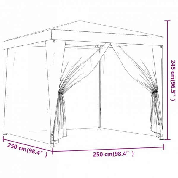 Namiot z 4 ścianami z siatki, czerwony, 2,5x2,5 m, HDPE