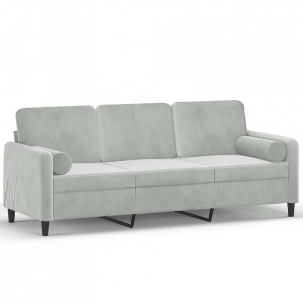 3-osobowa sofa z poduszkami, jasnoszara, 180 cm, aksamit