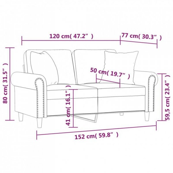2-osobowa sofa z poduszkami, jasnoszara, 120 cm, aksamit