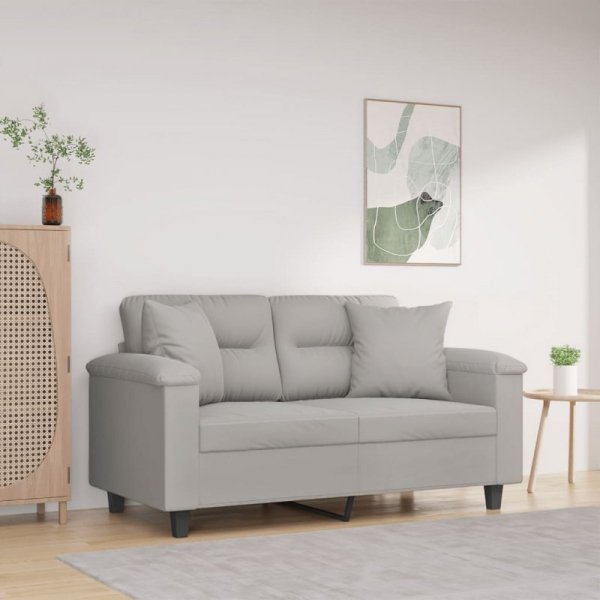2-osobowa sofa z poduszkami, jasnoszara, 120 cm, mikrofibra