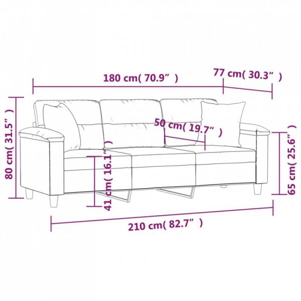 3-osobowa sofa z poduszkami, kolor taupe, 180 cm, mikrofibra