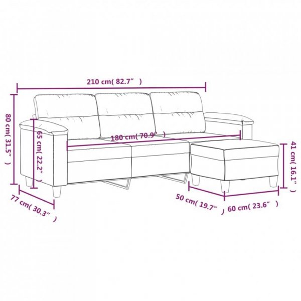 3-os. sofa z podnóżkiem, ciemnoszara, 180 cm, obita mikrofibrą