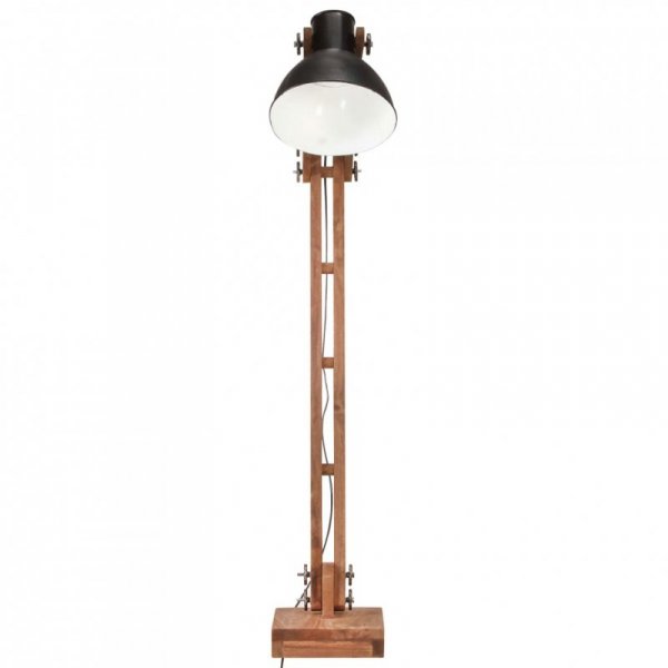 Lampa podłogowa, czarna, E27, lite drewno mango