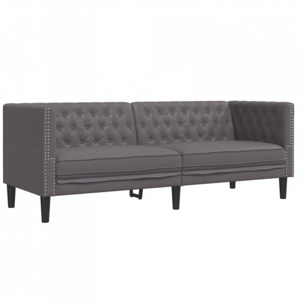2-cz. zestaw wypoczynkowy Chesterfield, szary, sztuczna skóra