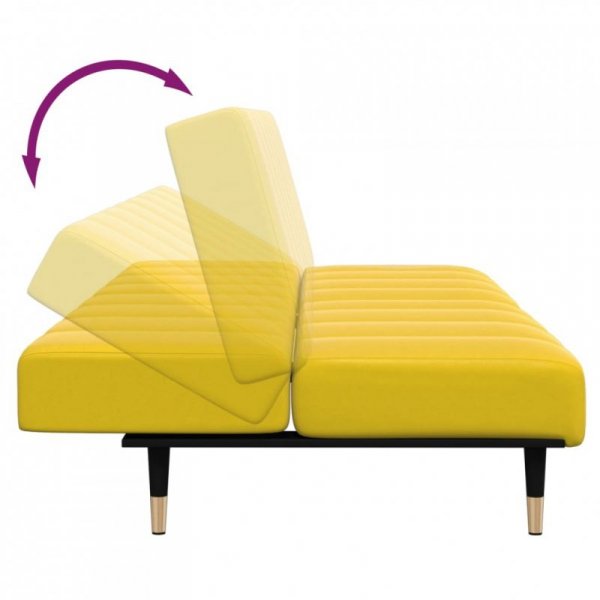 2-os. kanapa rozkładana, z podnóżkiem, żółta, aksamit