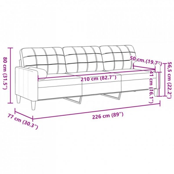 3-osobowa sofa z poduszkami, kremowa, 210 cm, obita tkaniną