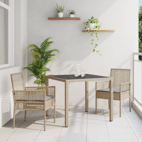 Zestaw 2 Beżowy Polirattan 90 x 90 x 75 cm