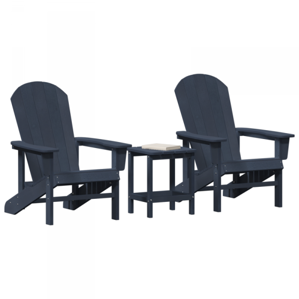 Zestaw ogrodowy  3 elementowy Granatowy HDPE, Krzesło Adirondack  Granatowe 74x82x91 cm HDPE, Stolik boczny  Granatowy 38x38x46 cm HDPE