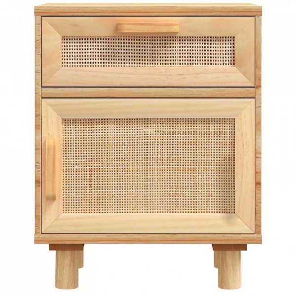 Szafki nocne, 2 szt., brązowe, lite drewno sosnowe i rattan