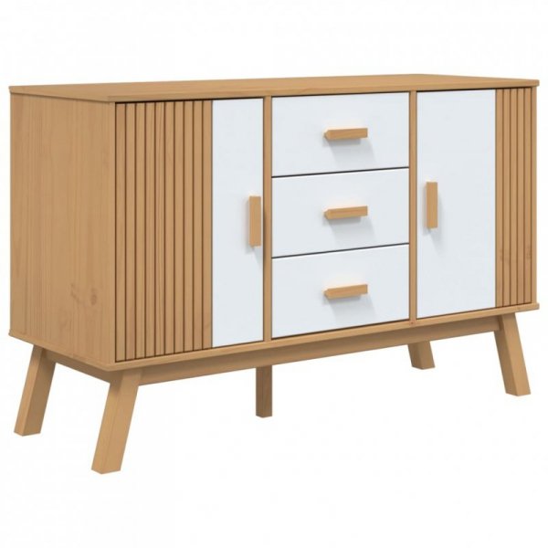 Komoda OLDEN, biało-brązowa, 114x43x73,5cm, lite drewno sosnowe