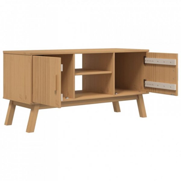 Szafka RTV OLDEN, brązowa, 114x43x57 cm, lite drewno sosnowe