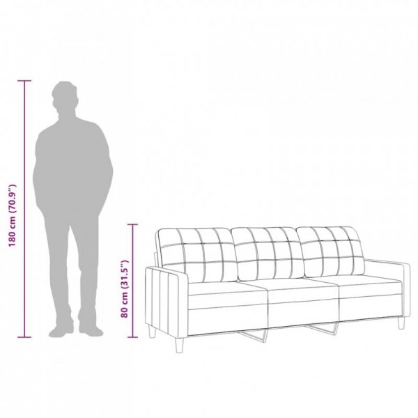 Sofa 3-osobowa, czarna, 180 cm, tapicerowana tkaniną