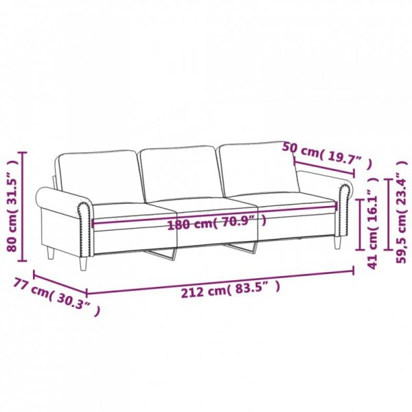 Sofa 3-osobowa, winna czerwień, 180 cm, obita aksamitem