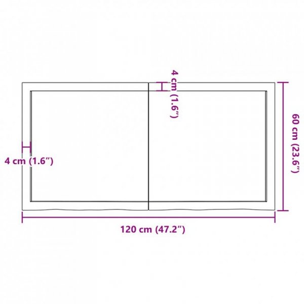Półka, brązowa, 120x60x(2-6) cm, lakierowane lite drewno dębowe