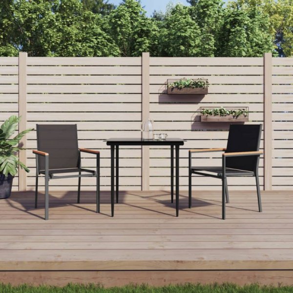 Krzesła ogrodowe, 2 szt, czarne, 55x61,5x90cm, Textilene i stal