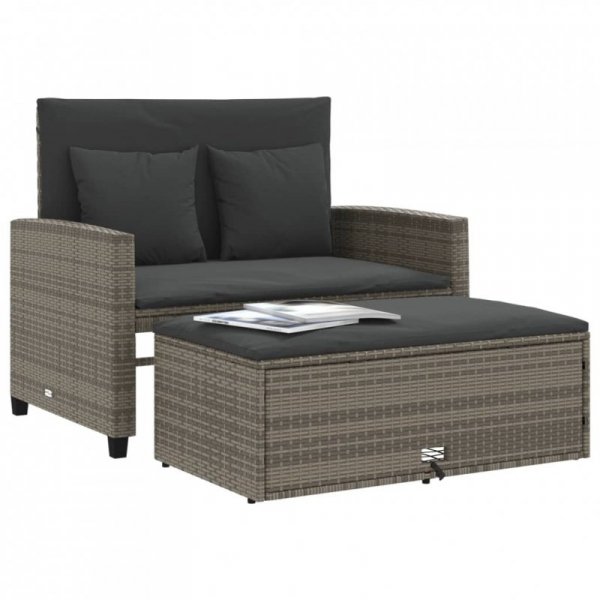 Sofa ogrodowa z poduszkami, 2-osobowa, szara, polirattan