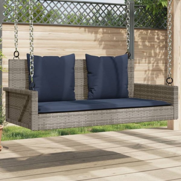 Ławka huśtawka z poduszkami Szara 119x56x48 cm Polirattan