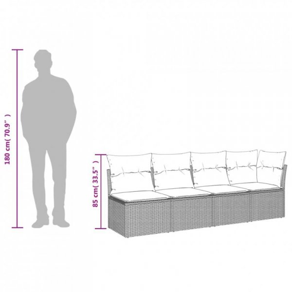 Sofa ogrodowa z poduszkami, 4-osobowa, czarna, polirattan