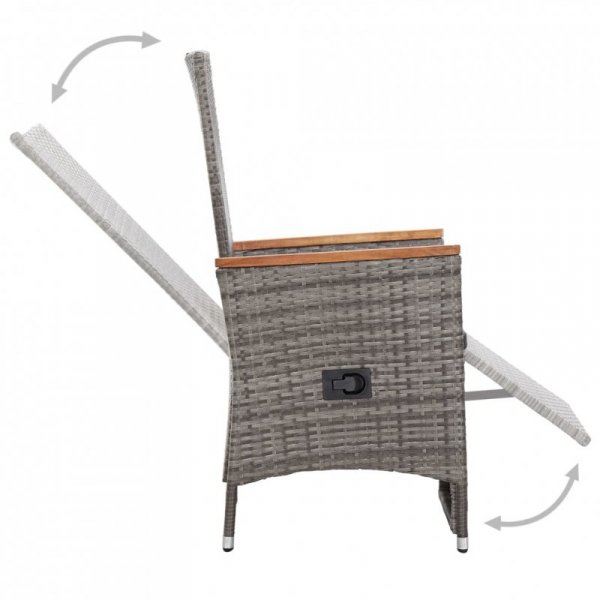 Rozkładane krzesła ogrodowe 2 szt., poduszki, rattan PE, szare