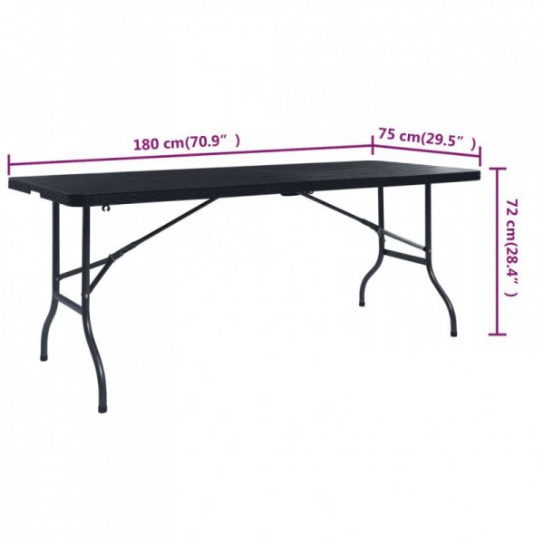Składany stolik, czarny 180x75x72 cm, HDPE, imitacja rattanu