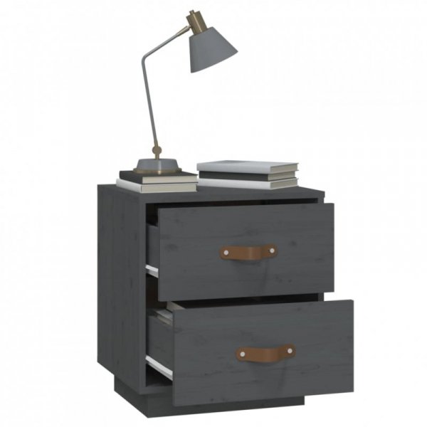   Szafki nocne, 2 szt., szare, 40x34x45 cm, lite drewno sosnowe