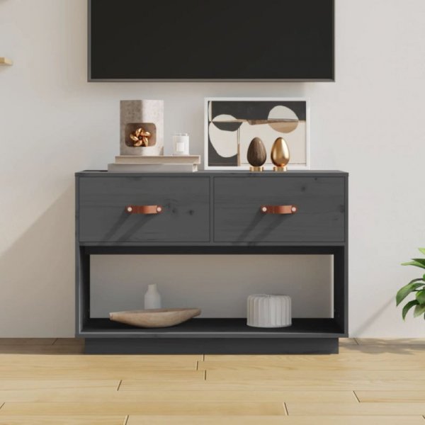 Szafka pod telewizor, szara, 90x40x60 cm, lite drewno sosnowe