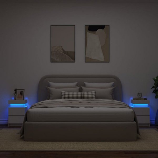 Szafki nocne z oświetleniem LED, 2 szt., białe, 35x39x55 cm