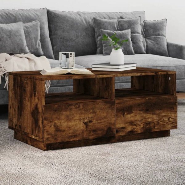 Stolik kawowy z oświetleniem LED, przydymiony dąb, 90x49x40 cm