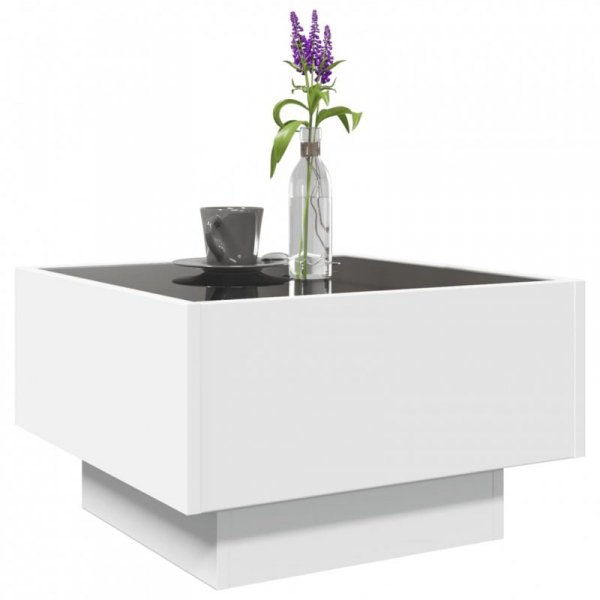 Stolik kawowy z LED, biały, 50x50x30cm, materiał drewnopochodny