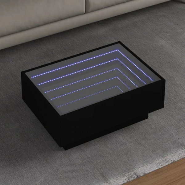 Stolik kawowy z LED, czarny 70x50x30cm, materiał drewnopochodny