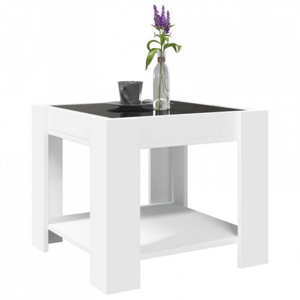 Stolik kawowy z LED, biały 53x53x45 cm, materiał drewnopochodny