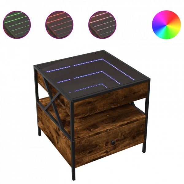 Stolik kawowy z LED Infinity, przydymiony dąb, 50x50x51 cm