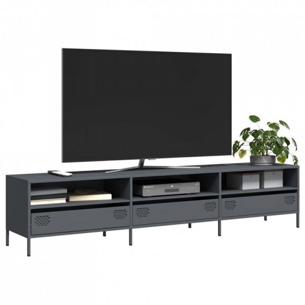 Szafka RTV, czarna, 202x39x43,5 cm, stal walcowana na zimno