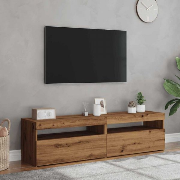 Szafki TV z LED, 2 szt., dąb artisan, materiał drewnopochodny