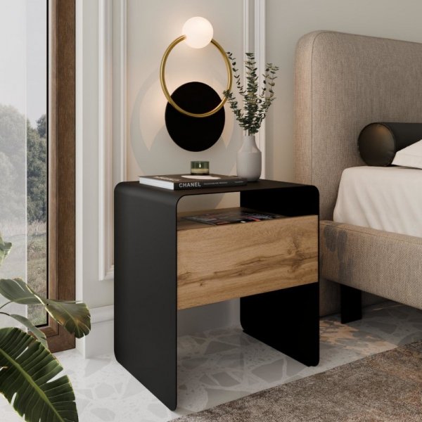 Stolik nocny SOCHI czarny / dąb wotan