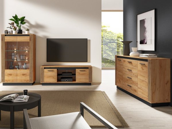 Witryna URSA 05 dąb craft złoty + czarny